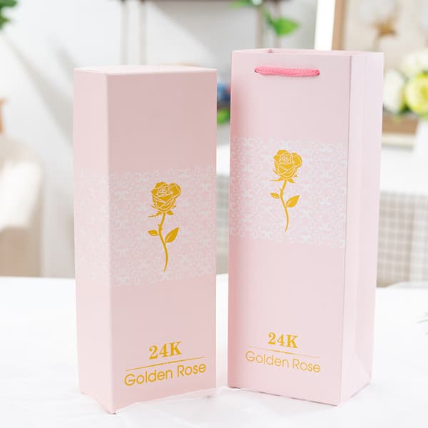 24K guldpläterade silverrosor med bas, presentförpackning för Alla hjärtans dag och Mors dag, guldblommor, heminredning. E