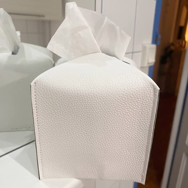 Tissue Box Cover Hållare PU Läder Fyrkantig Tissue Box (Vit)