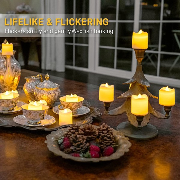 24-pak flammeløse stearinlys elektriske falske stearinlys, batteridrevne gule LED fyrfadslys til bryllup, bord, feriefest, Halloween, jul, T