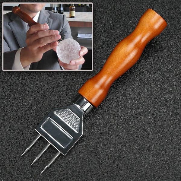 Ispikk - Kraftig isknuser med solid trehåndtak, 304 rustfritt stål tre-grenet isbryter for bartendercocktail, 19867