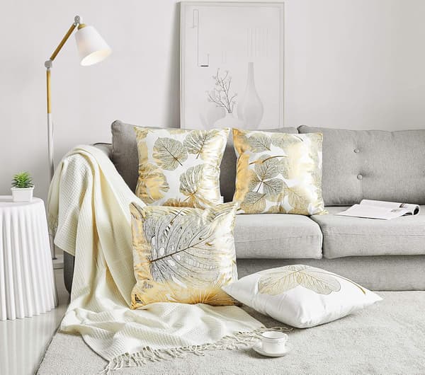4-pack Dekorativa Kuddfodral med Gyllene Bladtryck 18 x 18 tum 45 x 45 cm för Soffa, Sovrum, Bil