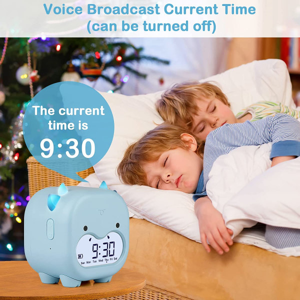Digitalt vækkeur til børn med natlys og 6 alarmtoner, temperaturkalender, foruden uret til hjemmet