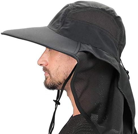Unisex solhatt, justerbart stort visir med nackskydd för utomhusaktiviteter 55-60 cm mörkgrå