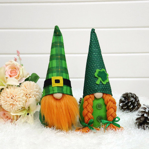 Irland St. Patricks Dag Instickskaka Dekoration Dvärg Spetsig Hatt Ansiktslös Docka Ornament Men's Orange Beard