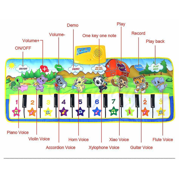8 stilarter musikmåtte med dyrestemme Baby klaver spille tæppe Musik spil instrument legetøj Tidligt pædagogisk legetøj til børn gave Style 1 one size