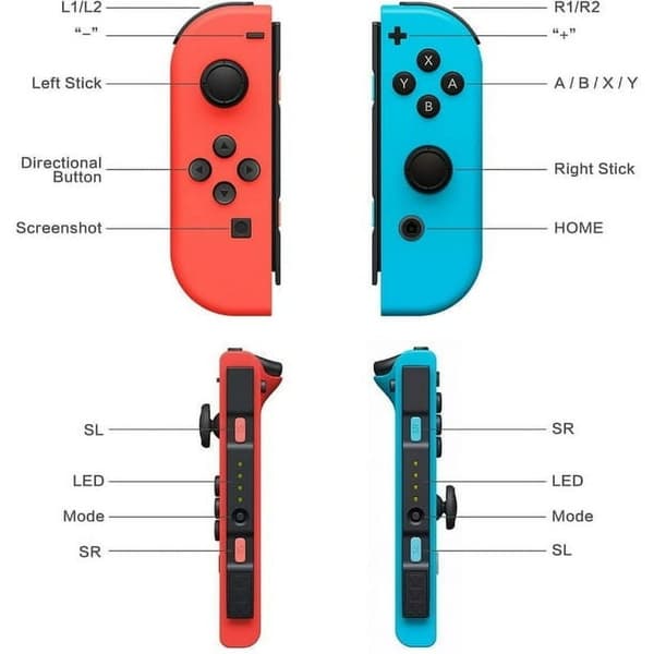 Dobbelt rød controller, kompatibel med Switch Joypad, trådløs gamepad til sportsspil, neonrød/neonblå