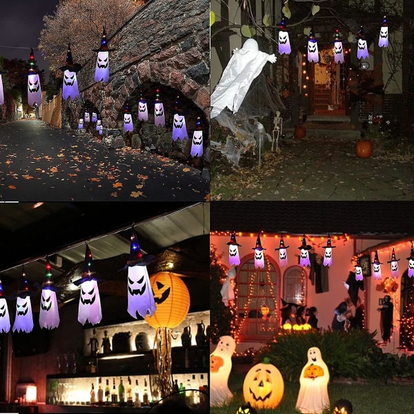 Halloween Lys, 11,5ft Batteridrevet 5 Spøgelses LED Lysstreng Halloween Dekorationer, Gysende Halloween Dekoration Til Indendørs Udendørs Hjemmefest Ha