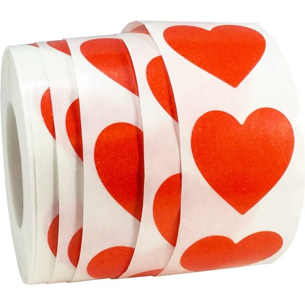 Röda hjärtaklistermärken, 25 mm 1 tums alla hjärtans dag-etiketter 500-pack