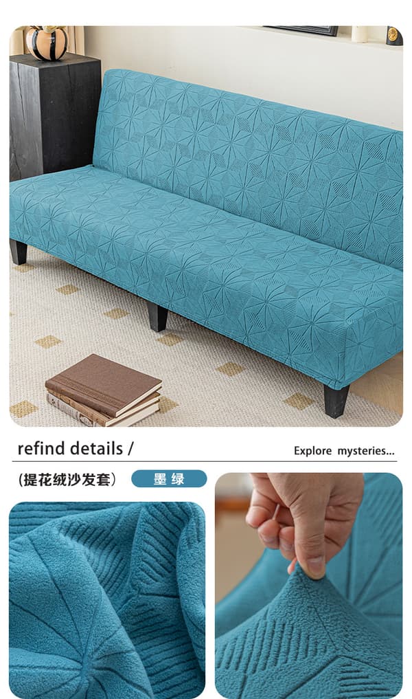 Mørkegrønt armløst sofatrekk; medium størrelse egnet for 150-190 cm lengde; fortykket fulltrekk til sofa, enkelt armløst elastisk sofatrekk, M
