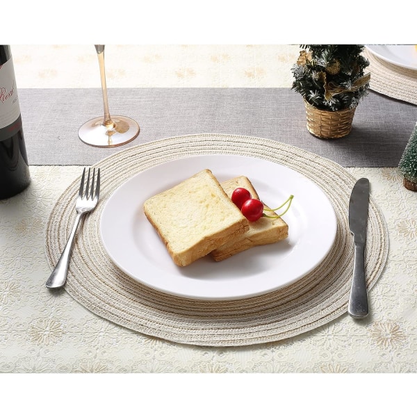 36 cm (beige) bordstabletter, rund bordstablett PP flätad set med 6 tvättbara, värmebeständiga halkfria