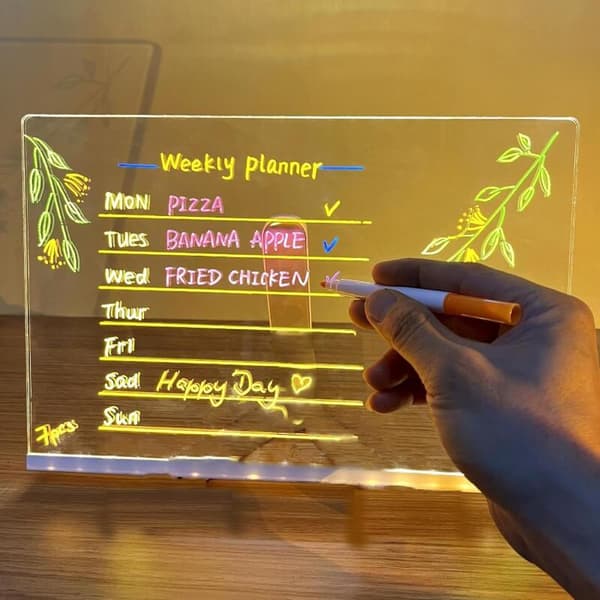 LED Akryl Meldingstavle – Lysende Skrivbar Whiteboard med Stativ 20*20cm
