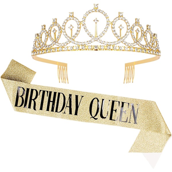 Fødselsdagskroner til kvinder Fødselsdagsdronning Sash & Rhinestone Tiara Sæt Fødselsdagstiaraer og Sash til kvinder