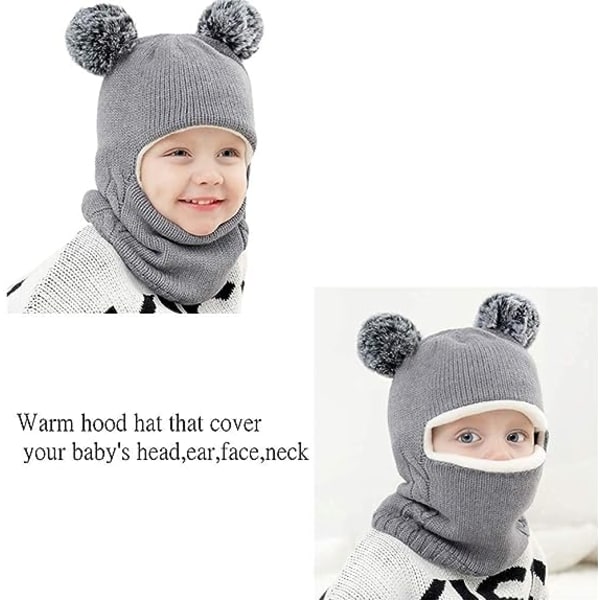 Hörselkåpor för baby och flickor huvudduk halsduk halsduk för toddler mössa och hals allt-i-ett plus sammets tjocka hörselskydd cap baby varm stickad cap (grå)