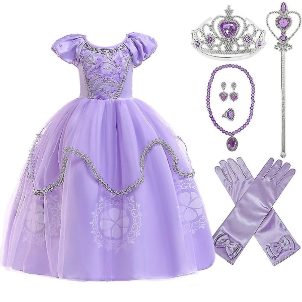 Lilla Prinsesse Sofia Kjole Til Pige Børn Cosplay Kostume Pufærmer Layered Kjoler Børnefest Fødselsdag Sophia Fancy Kostumer C 5T (130CM )