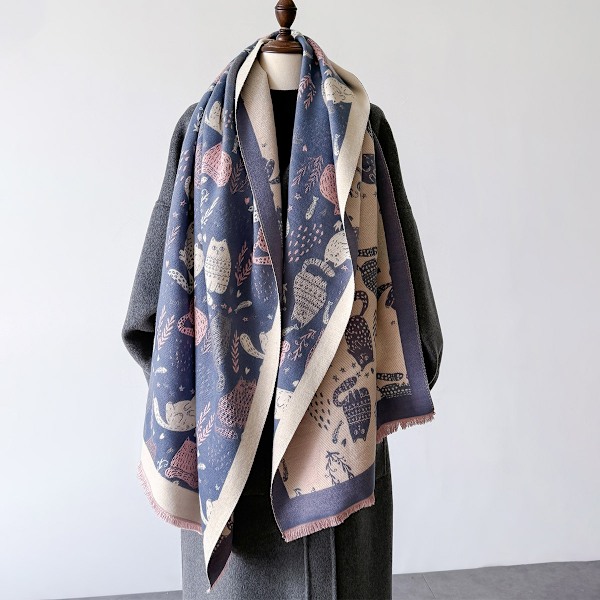 2024 Pashmina-Sjal Varmt Kashmir-Tørklæde Kvinder Design Kat Vinter Tykt Tæppe Kvinders Turban Kappe 7