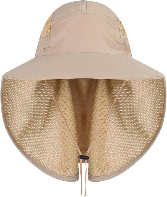 Unisex solhatt, justerbart stort visir med nackskydd för utomhusaktiviteter 55-60 cm khaki