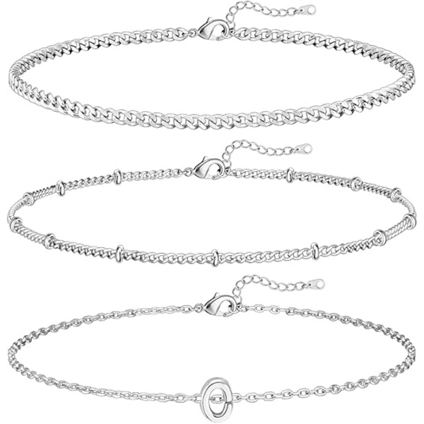 3 st. Vitguld Initialarmband för Kvinnor Smalt 14K Guld Armband Stack Letter Link Charm A-Z Monogram Armband Anti-Missfärgning Smycken