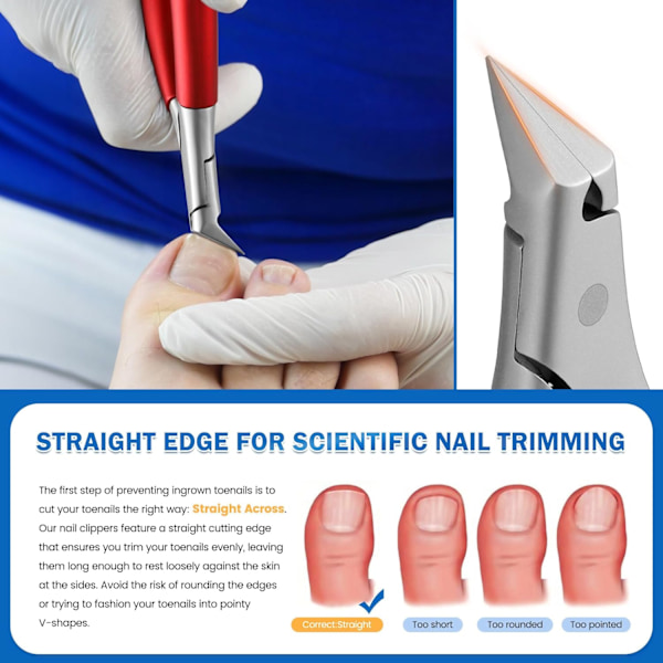 Negleklippere til tånegle for at forhindre indgroede tånegle, lige blad fodplejer negleklippere til tykke negle, ergonomiske fingernegleklippere rød
