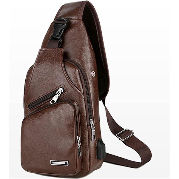 Miesten casual rintalaukku Crossbody olkalaukku USB latausportilla (musta) Dark Brown