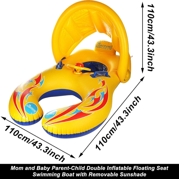 Uppblåsbar baby med avtagbar solskyddsskärm Simhjälpmedel Uppblåsbar simring med mor och son dubbel cirkel
