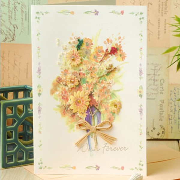 Shifeng stereodekal Chic velsignelseskort med tørkede blomster Universalkort Bursdagskort - Dagskort med tørkede blomster (pakke med 8)