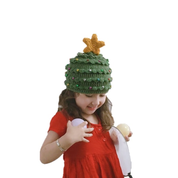 Ny efterårs- og vinterhat forældre-barn vestlig julehue til voksne børn juletræstjerne uldhue varm gave (one size)