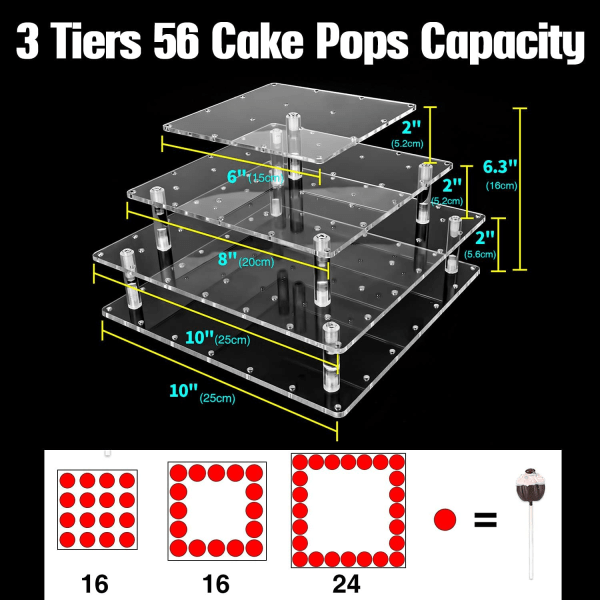 56-håls 4-lagers fyrkantig akryl-lollipopställ för bekvämlighetsbutiker, stormarknader, bröllop, fest, dessertbakning