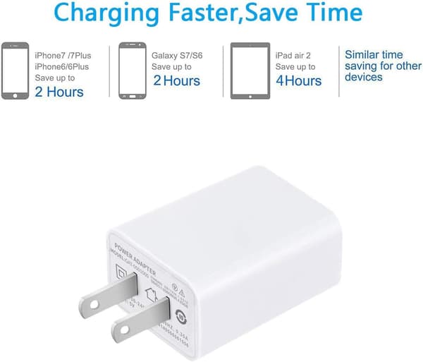 USB Væglader 5V 2A AC Adapter, 2-pak, Kompatibel med iPhone, iPad, Samsung, Tablets, Kindle