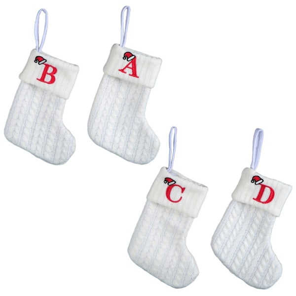 Julklappssäckar i Stickad Strumpa med Broderade Bokstäver, Godispåse för Barn, Vit Julstrumpa, Presentpåse White Blank Socks