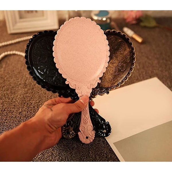 Vintage Retro håndspejl Blomsterspejl Bærbart ovalt makeup-spejl med håndtag