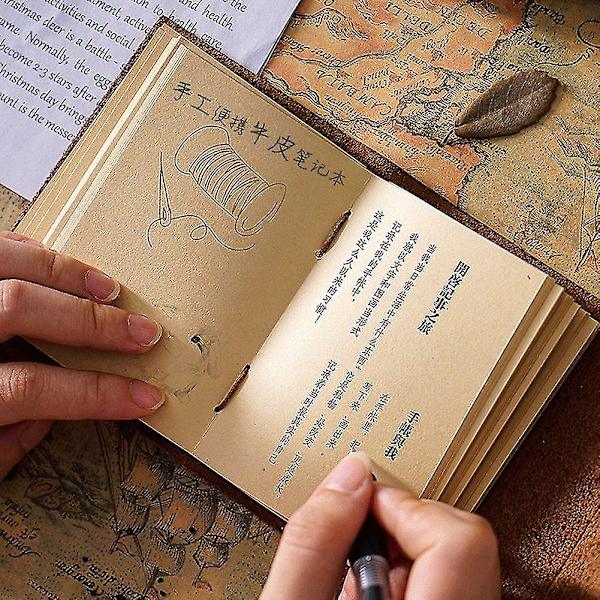 Handgjord Läderanteckningsbok Bärbar Fickformat Utomhusjournal Resenanteckningsböcker Kraft Skissbok Dagbok R