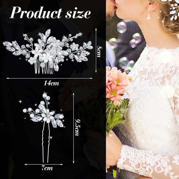 5 stk Bryllupshårkam Bryllupshårnåler Krystallperlehårtilbehør Rhinestone Blomst Hårstykke for Bryllup Brud Kvinner (Sølv, Klassisk Stil)