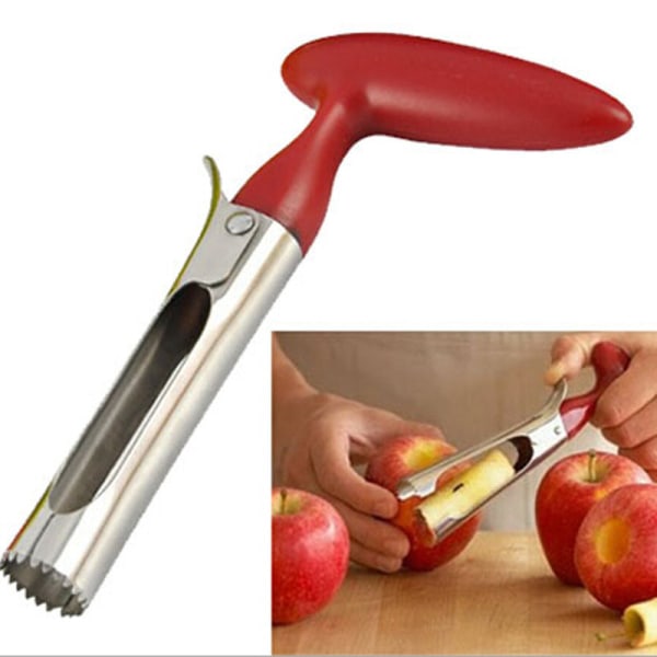 1 bit röd Premium Apple Corer, Rostfritt stålblad av livsmedelskvalitet, robust ergonomiskt handtag, skarpt och hållbart, 6,9"