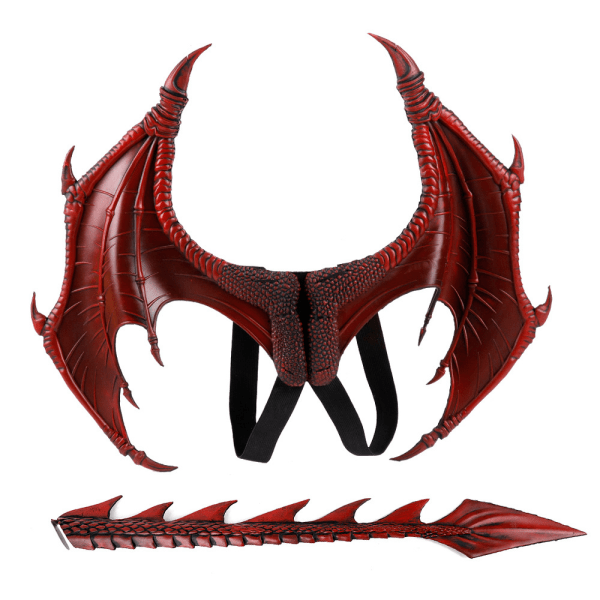 Kids Dragon Wings Kostume, Dinosaur Tail Mask Set, Cosplay rød