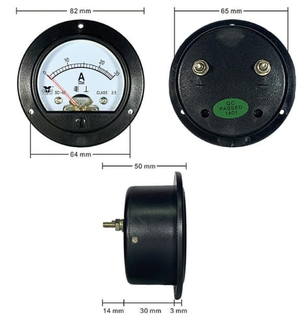 30A rundt panel analogt meter AC-amperemeter AC-voltmeter 30A direkte 8.2*5CM