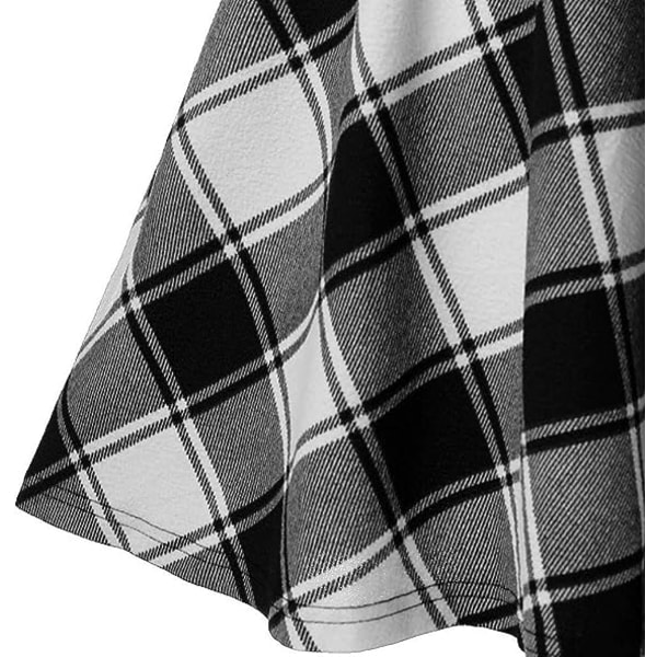 Stretch, hög midja, plisserad kjol för damer med panelklädd A-linje, kort minikjol (svart och vit, L)