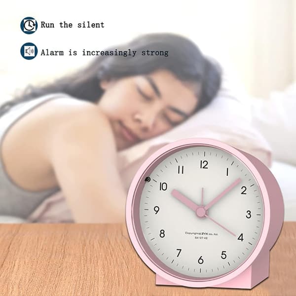 Batteridriven Analog Väckarklocka Tyst Icke Tickande, Stigande Pipsignaler, Snooze (Rosa)
