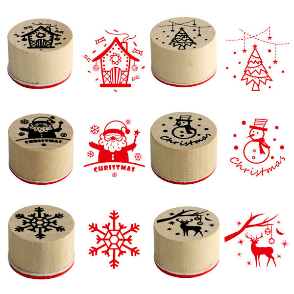 Julstämpel, Jultomten Snöflinga Hjort God Jul Trästämpel, Gördetsjälv