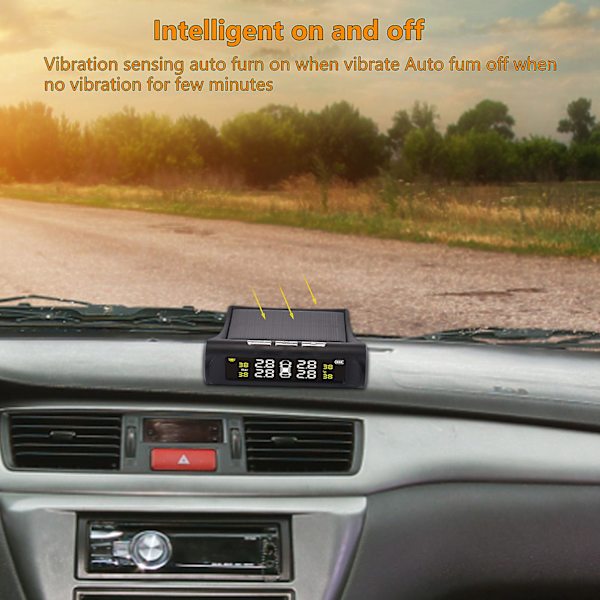 1 Sæt Smart TPMS med 4 Eksterne Sensorer Trådløs Solenergi USB Opladning Temperatur Advarsel LED Display Bil Dæktryk Alarm Overvågningssystem Køretøj Black