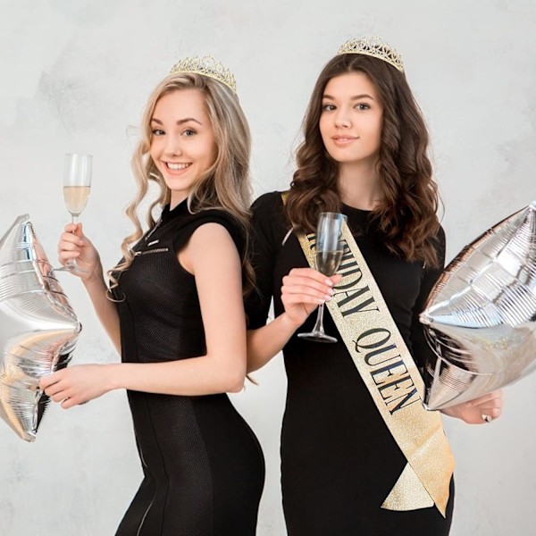 Fødselsdagskroner til kvinder Fødselsdagsdronning Sash & Rhinestone Tiara Sæt Fødselsdagstiaraer og Sash til kvinder