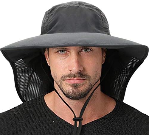 Unisex solhatt, justerbart stort visir med nackskydd för utomhusaktiviteter 55-60 cm mörkgrå