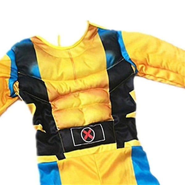 Barn Wolverine kostym Pojke Superhjälte Jumpsuit Barn Halloween Cosplay Mask/varg Claw Rekvisita Fantasy 3Pcs Set S(110-120CM)