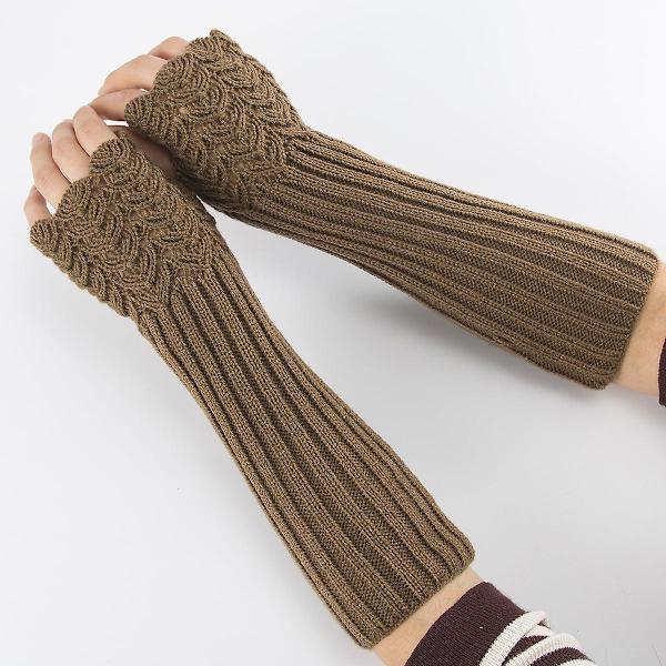 Höst och vinter stickade halvfingerhandskar fingerlösa handskar stickning ullhandskar skala varma herr- och damarmuff White