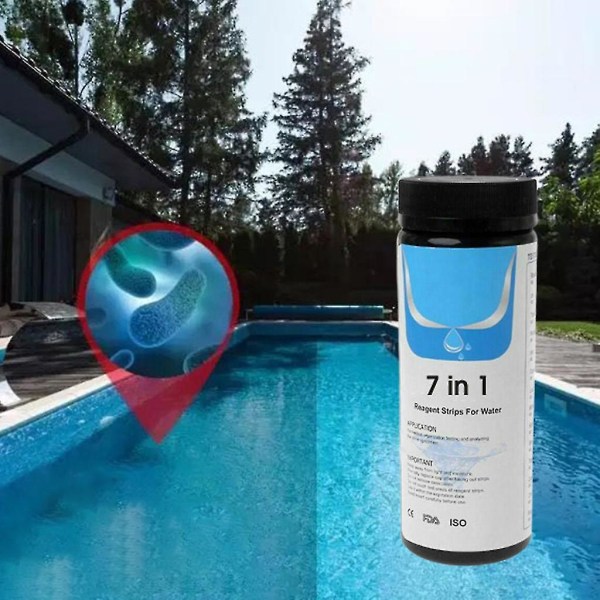 50 st/flaska 7 i 1 simbassäng testremsor kit Akvarium fiskar för tank Vattenkvalitet Reagenstestare för Ph Klor Alkalinitet Brom Hårdhetsverktyg