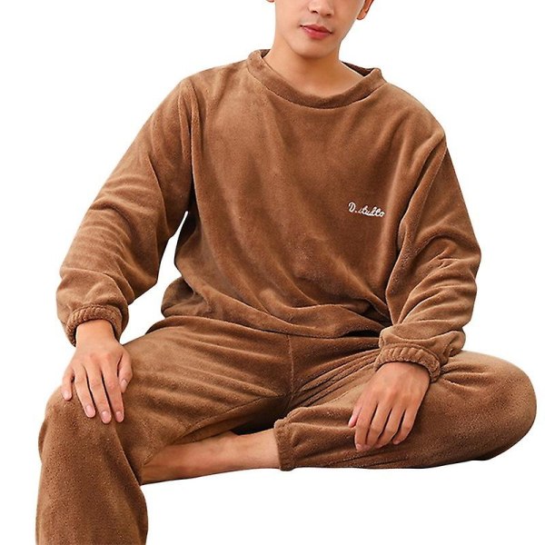 Vinterpyjamassæt tykt varm flannel hjemmetøj Mænd Loungesæt Kvindepyjamas hjemmetøj large size(70-80kg)