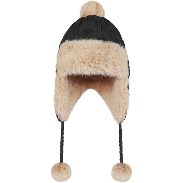 Kvinders strikhue Vinter Fleeceforet Pom Beanie Peruhue Krøllet Hat Hæklet Hat Faux Fur Hat Ørehat Udendørs Ski Snowboard Hat