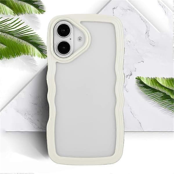 Kompatibel med iPhone 16-deksel Bølget kantdesign PC + TPU Støtsikkert telefondeksel White