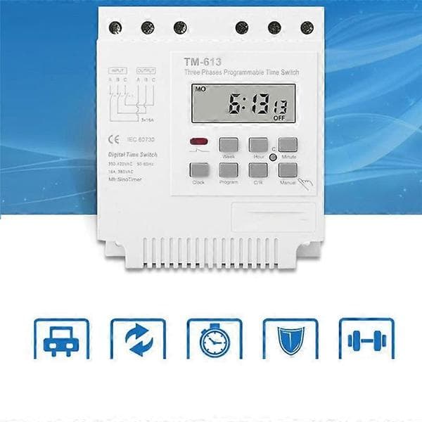 Trefaset 380V 415V TIMER Programmerbar Strømbryter med Bakgrunnsbelysning