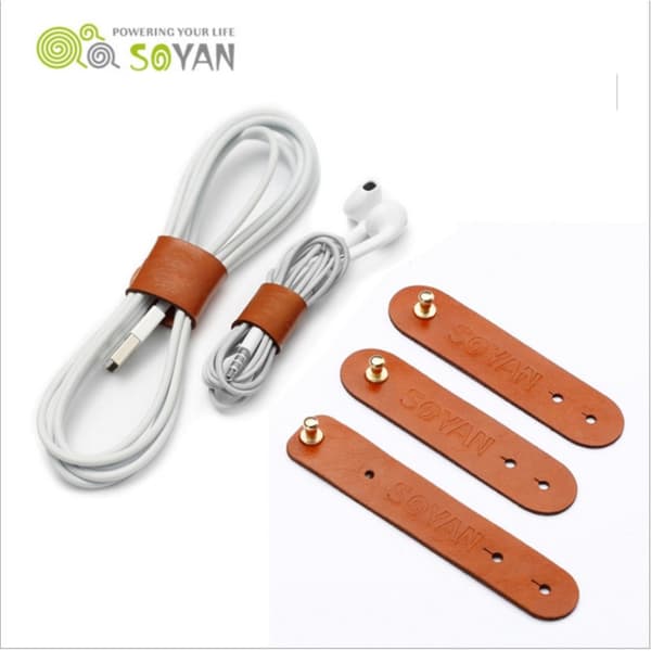 SOYAN 3-PACK Kabelholder i PU-Lær Brun size 7