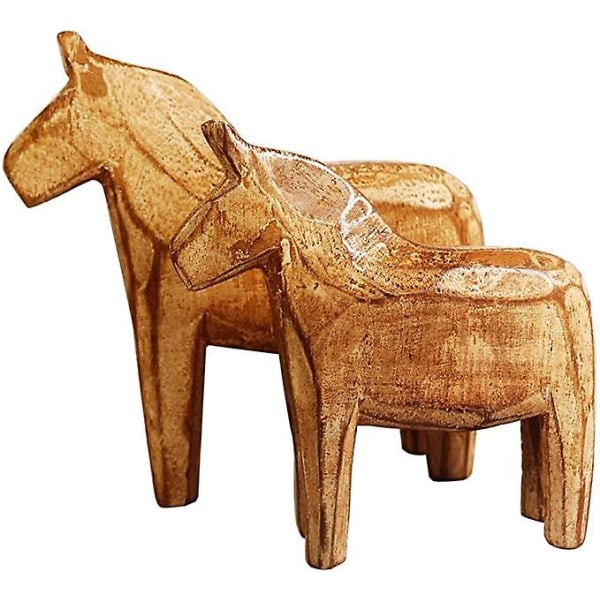 2 stykker Dala Hest Figur Tre Hest Statue Håndmalt Utskåret Hest (Natur)